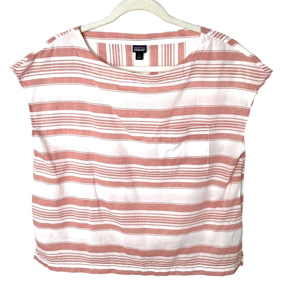 Patagonia Peach White Stripe Organic Cotton Hemp Sleeveless Top in Size Large